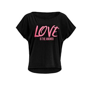 Winshape Women's Damen Ultra leichtes Modal-Kurzarmshirt MCT002 mit neon pinkem „Love is The Answer” Glitzer-Aufdruck T-Shirt, Schwarz-Neon-Pink-Glitzer, XS