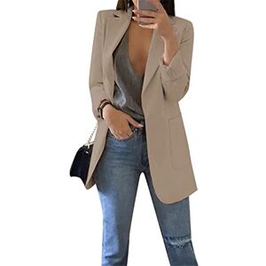 YMING Women's Casual Cardigan Lapel Collar Jacket Office Business Long Sleeve Cardigan Khaki XL