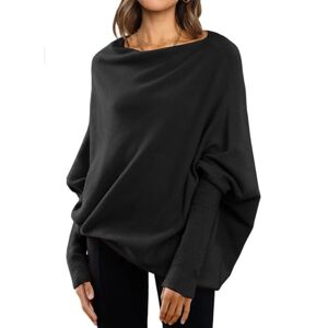 Js Asymmetric Jumper Womens Fall Winter Soft Round Neck Knitted Jumper Fashion Baggy Pullover Sweater Tops(C), Black, M
