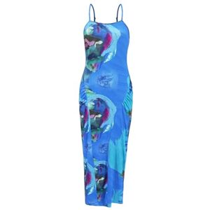 NNGOTD Summer Dress for Women UK Boho Dresses Floral Slip Dress Casual Strappy Beach Sundress V Neck Knee Length Sleeveless Mididress Beach Dresses Women's Sundress Dress Short Skirt Size 22 Blue