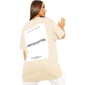 Generic AA Essentials&#174; Ladies Slogan Printed Oversized Baggy Fit Short Sleeves T-Shirt Summer Loose Round Neck Tee Top Womens Elegant Casual Wear T-Shirts (Limited Edition Beige, 3XL)