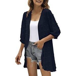 TYUSGH Kimono Cardigan for Women Casual Three Quarter Sleeve Open Front Lightweight Dots Cover Ups Draped Ruffles Cardigan Dark Blue