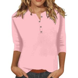 BOTCAM White Shirt Fashion Women T Shirt Button Down 3/4 Sleeve Solid Color Women Tops Sleeveless, pink, S