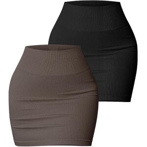 AIEOE 2 Pieces Black Mini Skirts for Women Pencil Bodycon Short Skirt Ladies Stretch Tight Micro Skirt High Waisted Slim Tube Skirts L