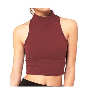 Womens Sleeveless Plain Polo HIGH Neck Crop TOP T-Shirt Turtle Vest 8-14 (UK 12, Wine)