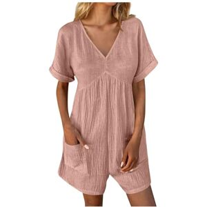 Bauzuoyo Jumpsuit Women's Summer Casual Sleeveless Jumpsuit Short Jumpsuit V-Neck Loose One-Piece Dungarees with Pockets Women's Short Wide Trouser Leg Playsuit Romper Plain Trouser Suit, pink, XXL