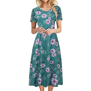 Cunhuan Dresses For Women Uk Elegant Hawaii Comfortable Swing Dress For Women Casual O Neck Short Sleeve Bohemian Floral Print Plain Fit Simple T Shirt Loose Flowy Dress Summer Knee Length Dresses