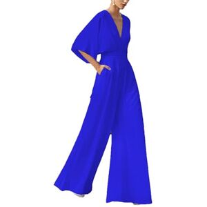 DWANDA Women Deep V Halter Neck Wide Leg Jumpsuit with Pockets Sleeveless Trousers Romper Wedding Party Evening Formal Dresses