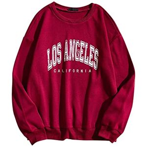 KaloryWee Summer Oversized Sweatshirts Women Crew Neck Sweat Loose Fit Los Angeles Sweatshirt Teen Girls Casual Pullover Tops, A-wine, XL