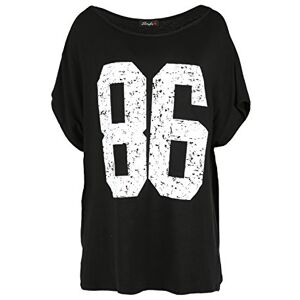 Be Jealous Fashion Star Womens Gold Foil Batwing Oversized Baggy T Shirt Top Plus Sizes 8-22 M/L (UK 12/14) Black/White