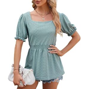 ASIYAN Women's Oversize T Shirt Vintage Short Sleeve Square Neck Tops Casual Loose Basic Summer Tee Shirts Blouse S-2XL Shirts Womens Casual (Color : Vert, Size : S)