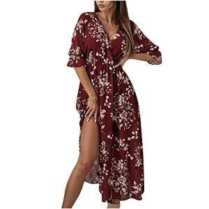 Women's Summer Beach Dresses Sale Party Elegant Bohemian V-Neck Loose Half Sleeve A-Line Print Floral Long Maxi Dress Bohemian Flowy Cruise Holiday Tunic A-line Dress for Ladies Size 8-18 UK A2877