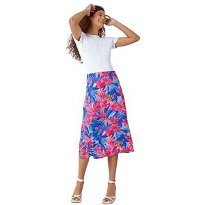 Roman Tropical Floral Stretch Panel Skirt for Women UK - Ladies Spring Everyday Summer Holiday Elasticated Waistband Comfy Midi Length Soft Jersey Daywear Vacation Skirts - Blue - Size 18