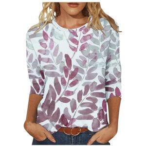 Blouses For Women Uk Long Women's Funny Print Tops Vintage 3/4 Sleeve Casual Blouse Crewneck Floral Loose Basic T Shirts Ladies Elegant Tee Blouses Cute Summer Spring Outfits Dressy Fashion Tshirts Wine