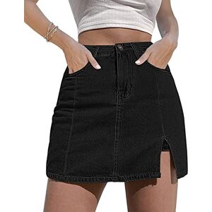 SMENG Women's Denim Mini Skirt Side Slit High Waisted Stretchy Jean Skirts for Women Black Size 6/8/S