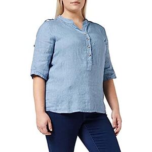 Bonateks, Buttoned tunic collar blouse with lace insert and long attachable sleeves, 100% linen, UK size: 14, US size: XL, tops, blue jeans - made in Italy, blue