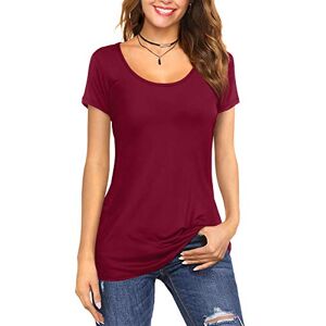 Florboom Summer T-Shirt Women Short Sleeve Solid Color Casual Blouses Tops Burgundy Size 12 14