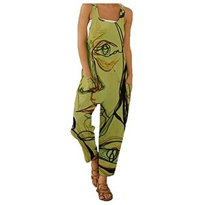 Generic Générique Casual Print Ladies Retro Suspenders Jumpsuit Abstract Jumpsuit Female Jumpsuit Sequined Jumpsuit, Green, 3XL