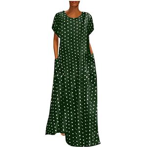 Summer Tunics Maxi Plus Pockets Holiday Size Dot Loose Print Short Sleeve Women Polka Dresses Women's Fashion Dress Office Fall Dresses for Women Green