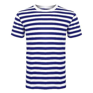 A N Zee Mens Womens Tshirts Ladies Striped Short Half Sleeves Cotton Top Round Neck Kids Casual Crewneck Summer Wears (Blue/White X-Large)