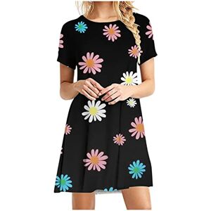 Generic X-862 Black Womens Short Sleeve Dresses Daisy Floral Graphic Dresses for Women Crew Neck Spandex Beach Hawaiian Tropical Midi Summer Fall Dresses 2024 Clothes Y2K ZG XL