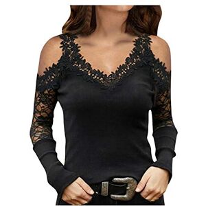 ClodeEU Women Tunic Tops Off Shoulder Short Sleeved Commuting Pullover V-Neck Lace Bottoming Blouse Clothes for Valentine's Day Easter, Black_a07