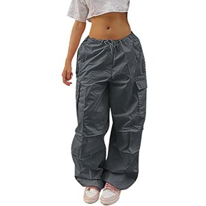 BGKKTLW Parachute Pants Women,Cargo Pants for Women Baggy Low Waist Zipper Y2K Pants Punk Harajuku 90s Baggy Jogger Relaxed Grey