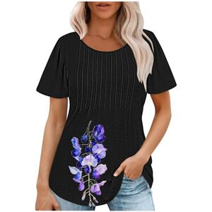 PRiME My Recent Orders Placed by Me Plus Size Tops for Women Dressy Casual Floral Print Blouses Summer Short Sleeve Crewneck Tops UK 2024 Fashion Pleated Loose Fit T-Shirts Ladies Going Out Shirts