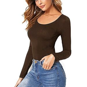 STAR FASHION Women Ladies Long Sleeve Round Neck Plain Top Stretchy Casual T Shirts Basic Slim fit Tee Tops UK Size 8-10 - Brown