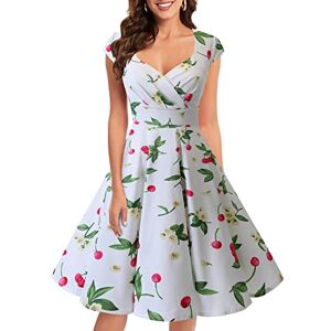 Bbonlinedress Women's 50s 60s A Line Rockabilly Dress Cap Sleeve Vintage Swing Party Dress White Small Cherry XL