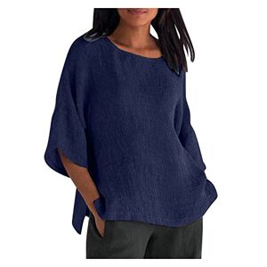 Haolei Linen Tops for Women UK Plus Size 22-24 Plain T-Shirt 3/4 Sleeve Lagenlook Shirts Round Neck Casual Loose Blouse Tee Tops Summer Cotton Linen Tunic Tops Sale Clearance