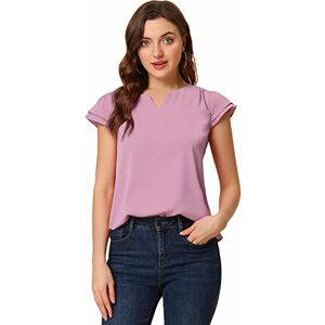 Allegra K Women's Work Business Casual Plain Cap Sleeve Blouse Top Dusty Pink L-16