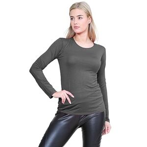 janisramone Womens Long Sleeve T-Shirt Ladies Round Neck Plain Casual Stretchy Tee Fitted Jersey Basic Top Charcoal