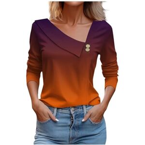 BOTCAM T Shirt Set Women's Casual Long Sleeve Printed Top T-Shirt for Women in Spring/Summer with V-Neck Cut Out Top Women, orange, S