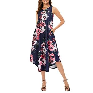 OUGES 2024 Womens Summer Spring Dress Ladies Sleeveless Long Casual Midi Dresses with Pocket(Floral02,M)