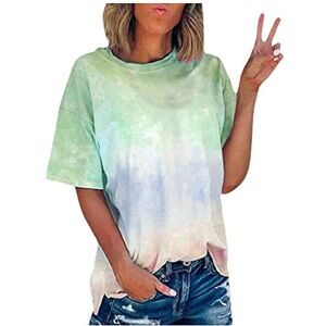 Womens Shirts Dressy Casual YRxUIAI Tie Dye T Shirt for Women UK Plus Size Short Sleeve Crew Neck Blouse Summer Tunic Tee Graphic Top Loose Fit Oversized Casual Shirt Gradient Clothes S-5XL (Green, XXXXL)