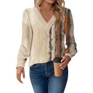 Generic Plus Size Christmas, Long Sleeve Crop Top Gym Rise Up N Run Long-Sleeve Top Women's Printed Tops Formal Casual Lace V-Neck Long Sleeve Shirt Fashion Loose Regular Fit T-Shirt Shirt (Beige,M)