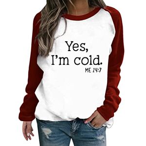 Générique Long Coats for Women Women Raglan Crewneck Tops Sweatshirts Top Long Sleeve Color Block Pullover Tops Coats for Women Plus Size, Wine, L