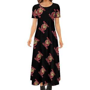 Songting Merry Krampus Women's Summer Casual Short Sleeve Maxi Dress Crew Neck Printed Long Dresses S