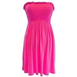 Ladies Strapless Sheering Boob Tube Gather Dress Womens Bandeau Summer Sleeveless Top Dress 8-22 Fuchsia