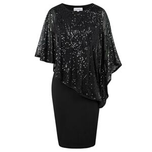 Hanna Nikole Sequin Evening Dress Women's Large Sizes Sleeveless Knee-Length Glitter Cocktail Dress Sequins Black M