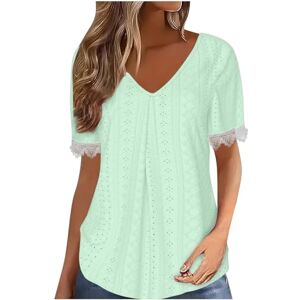 Linen T Shirt Clearance Women Elegant Blouse Party Elegant Mesh Eyes Short Sleeve Tops Casual Off The Shoulder Lace Regular Fit V-Neck Shirt Work Tops Business Office Top Ladies 2024 Spring/Summer Loose Shirt UK Size S-3XL