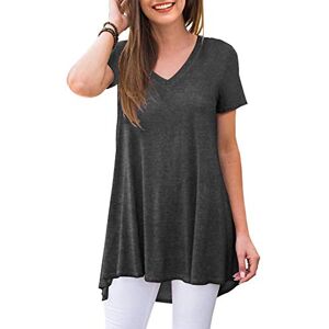 POPYOUNG Women's Summer Casual Short Sleeve Tunic Tops to Wear with Leggings V-Neck T-Shirt Loose Blouse M, Dark Grey