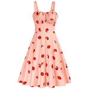 Belle Poque Ladies Sleeveless Ruched Dress for Summer 50s Retro Sweetheart Neckline Slim Fit Party Dress Strawberry 380-01 XL