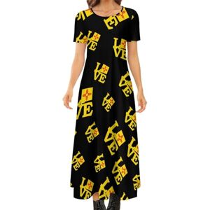 Songting New Mexico Flag Love Women's Summer Casual Short Sleeve Maxi Dress Crew Neck Printed Long Dresses S