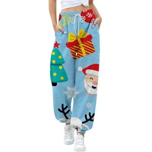 Innersy Capri Fashion Thongs Brazilian Blue Baggy Sweatpants Womens Christmas Printed Trousers for Women UK Loose Joggers with Pockets Xmas Party Casual Sportswear Colourful Elasticated Waisted Sports Trousers Women Sagging Loungewear