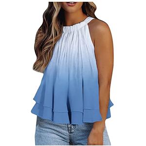 Women Casual Blouse AMhomely Women's Halter Neck Tank Tops Floral Sleeveless Shirt Pleated Casual Camisole Sweatshirt Loose T Shirt Blouses Jumper Henley Shirts Elegant for Ladies UK