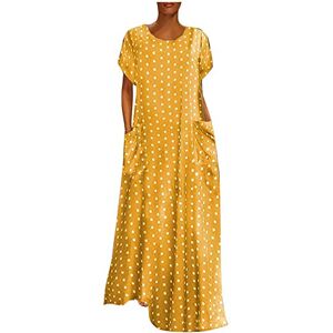 Janly Clearance Sale Dresses for Women Summer, Ladies Plus Size Loose Short Sleeve Holiday Pockets Polka Dot Print Maxi Dresses, Short Sleeve Printed Sundress, for Wedding Guest Women (Yellow-5XL)