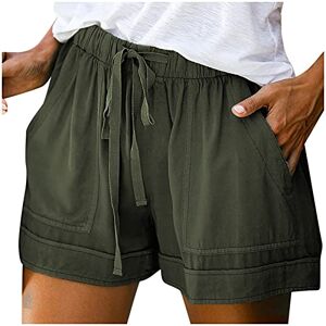 Generic Womens Casual Drawstring Pockets Shorts Ladies High Waist Loose Shorts Rolled Hem Elastic Hotpants Summer Holiday Short Pants-Elegant Style Green
