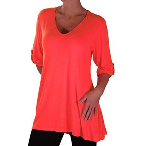 Eyecatch - Shellie Womens Casual V Neck Tunic Ladies Flared Long Top Neon Orange Size 14